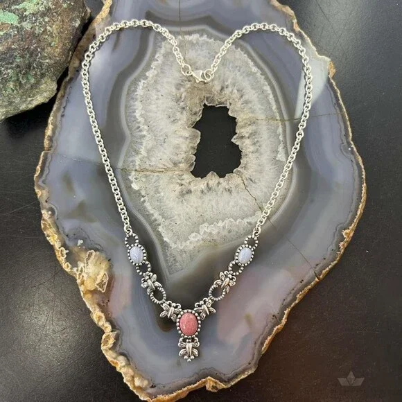Carolyn Pollack Sterling Silver Blue Lace & Rhodochrosite Necklace For Women